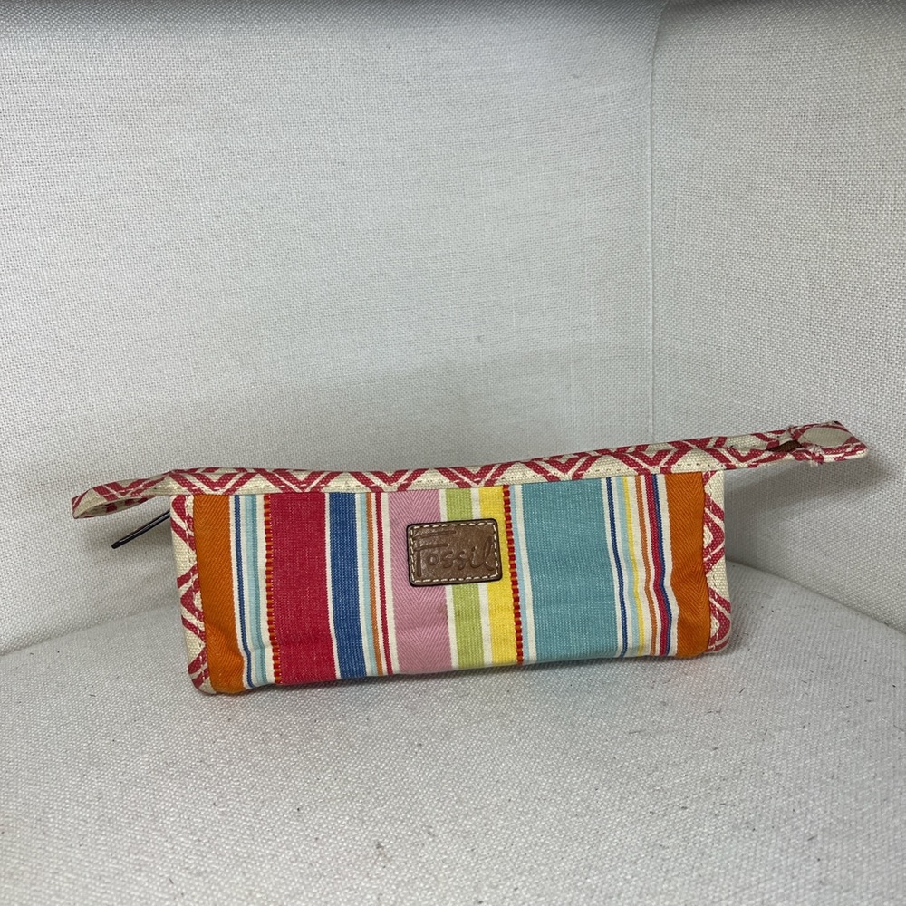 Fossil Multicolor Striped Canvas Cosmetic Pouch